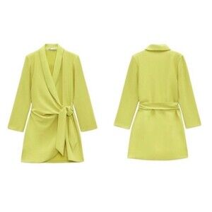 Zara lime green pareo wrap mini dress XS